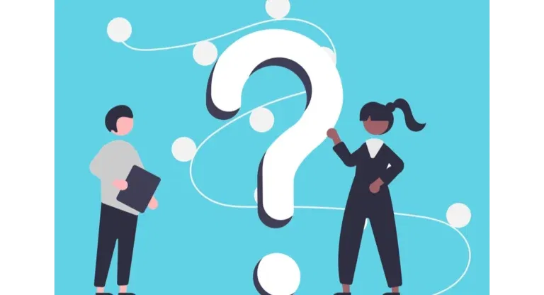 illustration of 2 people and big question mark