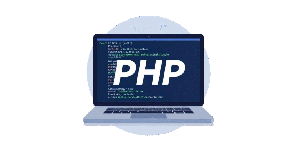 laptop with 'PHP' on screen