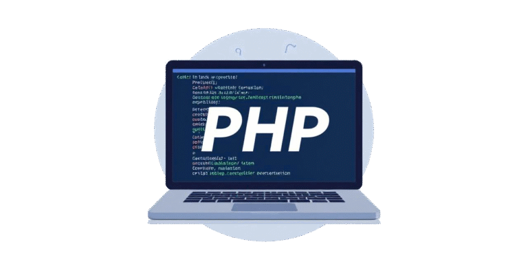 laptop with 'PHP' on screen
