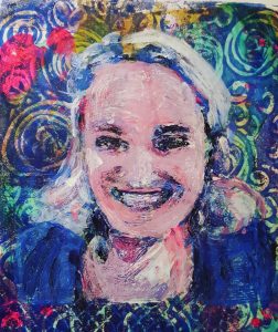 gelli plate print geschilderd portret Gertrude