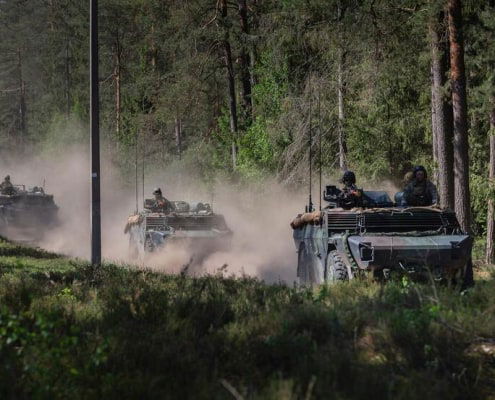 Legervoertuigen in het bos | Partij Helder