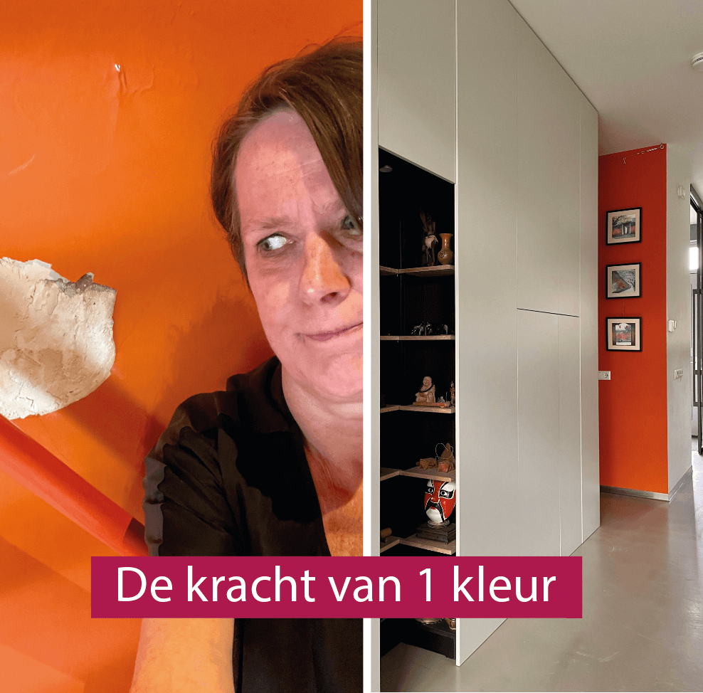 VROUW KIJKT VERSCHRIKT NAAR GAT IN ORANJE MUUR