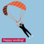 vrouw hangt aan parachute en weet niet waar ze gaat 'landen'