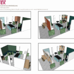 studiopauke 3D wachtruimte met groene kleur, planten en vilten roomdivider