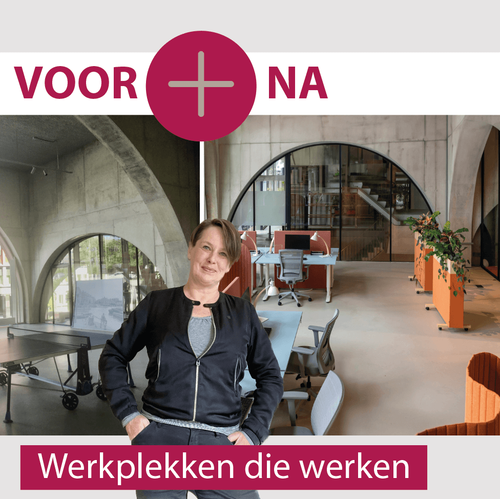 voor en na situatie kantoorinrichting met kleur