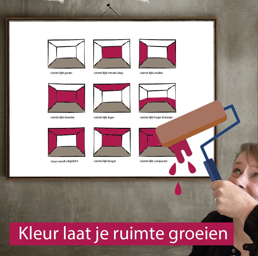 interieurontwerper laat het ruimtelijke effect van kleur zien