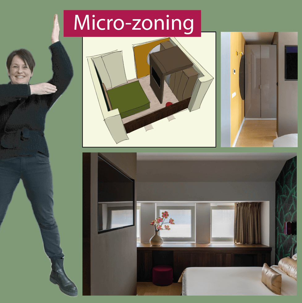 3D en foto's van slim ingedeelde slaapkamer dmv micro-zoning