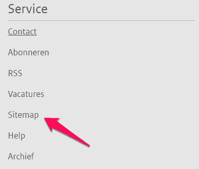 HTML-sitemap op de website Rijksoverheid.nl