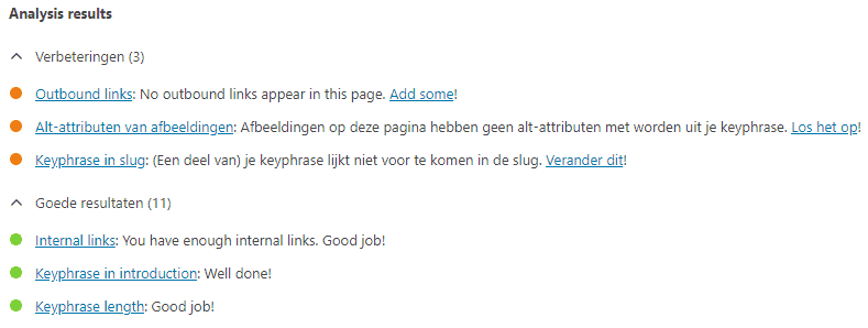 Yoast SEO analyse SEO-tekst