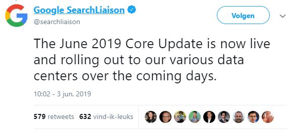 Google kondigt de update aan via Twitter.