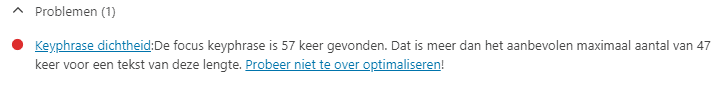 Yoast SEO geeft aan dat de zoekwoorddichtheid van deze post te hoog is.