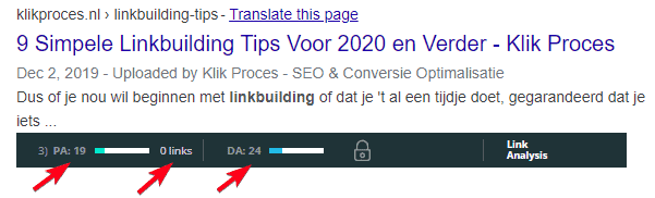 SERP analyseren met behulp van MozBar.