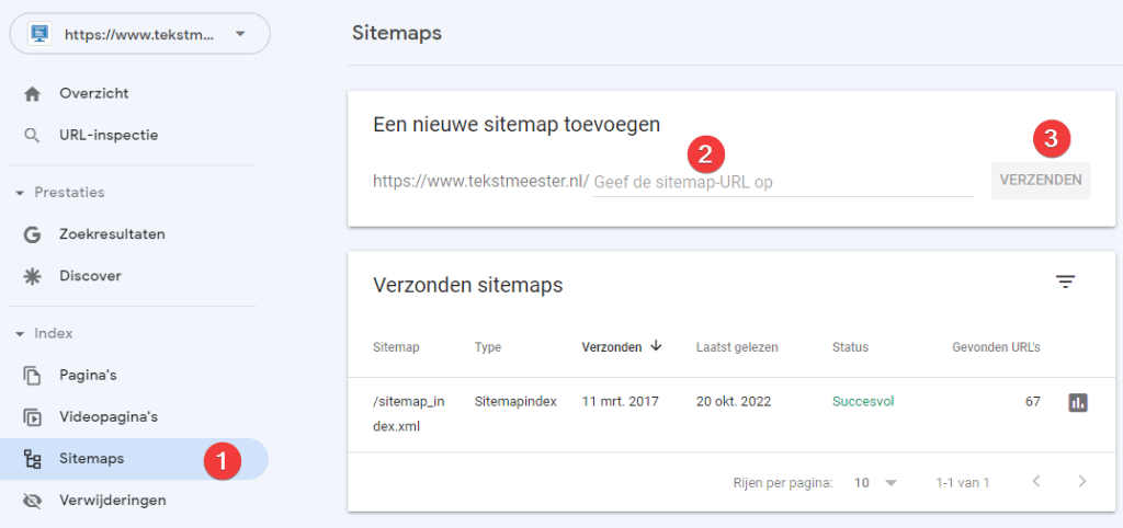 Een sitemap indienen in Google Search Console.