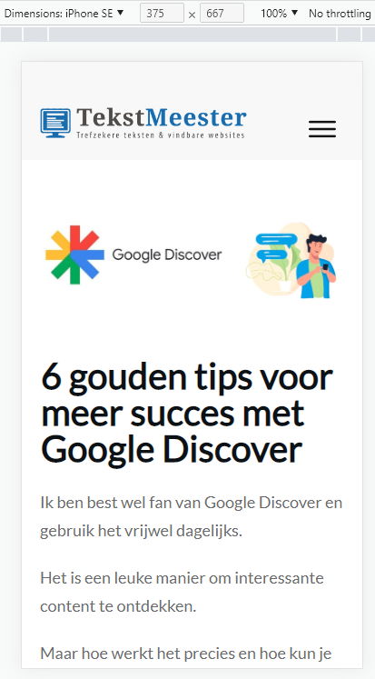 Inspecteren in Chrome om te zien hoe webpagina eruitziet op mobiele apparaten.