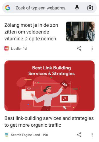 Voorbeeld van de feed van Google Discover.