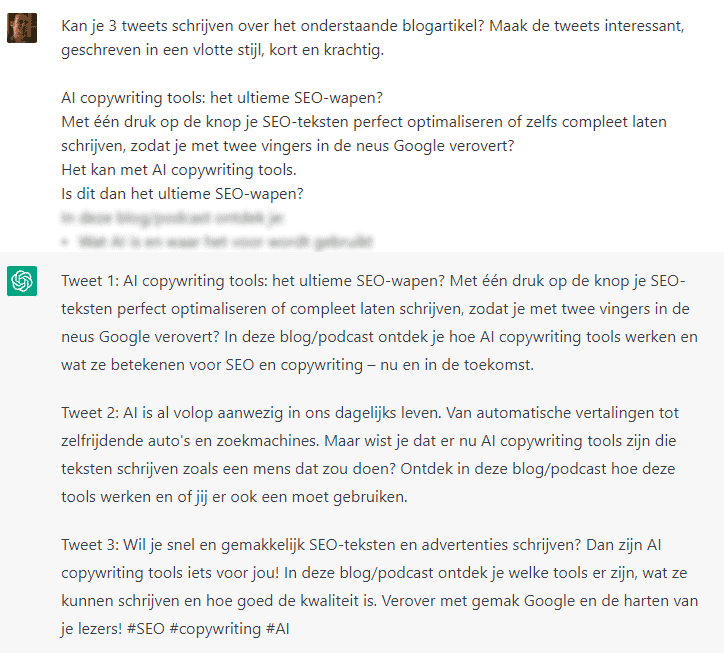 Tweets schrijven op basis van een bestaand blogartikel.