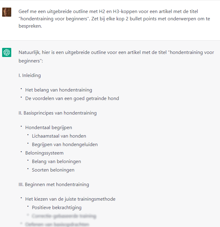 Een outline maken met ChatGPT.