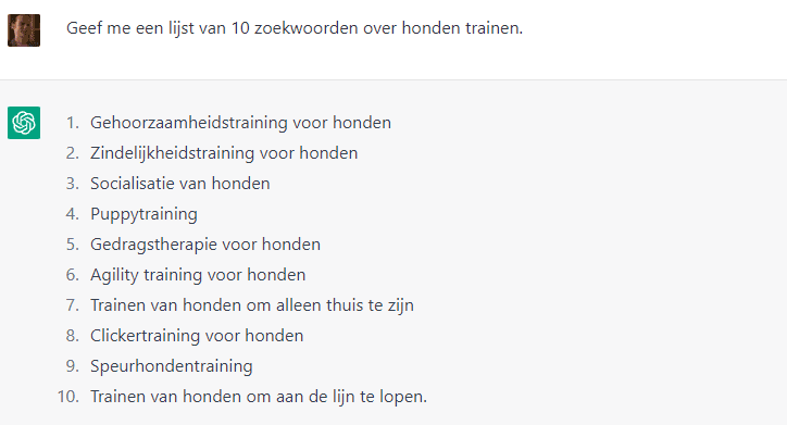 Een zoekwoordenlijst genereren met ChatGPT.