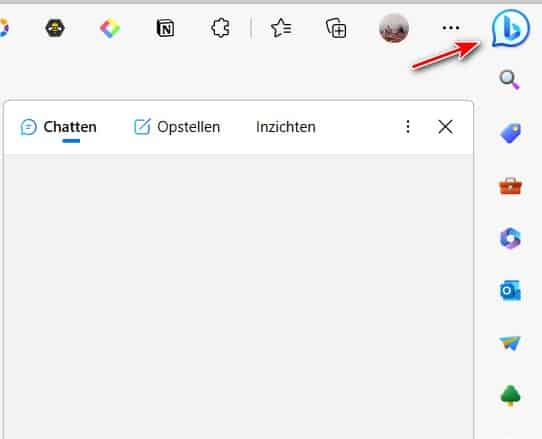 Rechtsboven in Edge vind je de AI Chatbot.