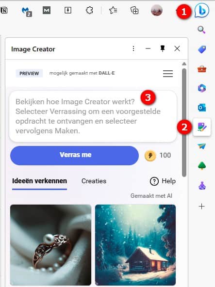 Een afbeelding maken met de sidebar in Microsoft Edge.
