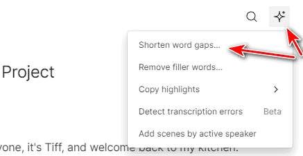Shorten word gaps in Descript.