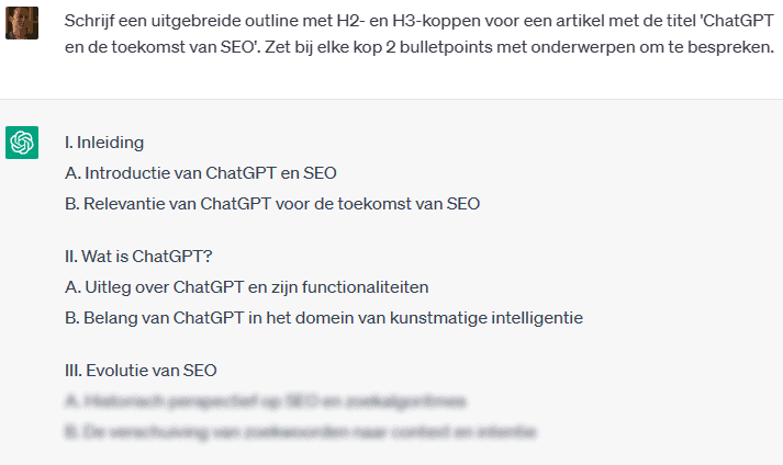 Een outline maken met ChatGPT.