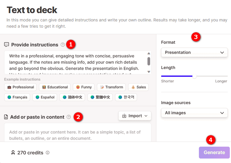 Een presentatie maken met 'text to deck' in Gamma.
