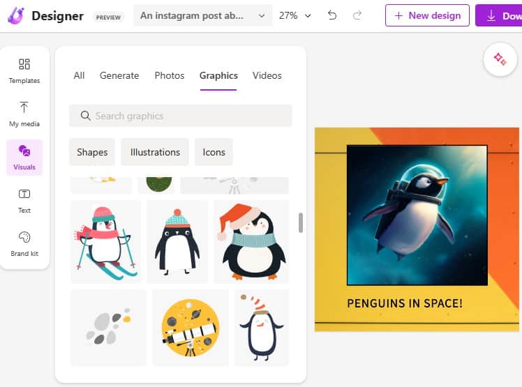 Designs aanpassen in Microsoft Designer.