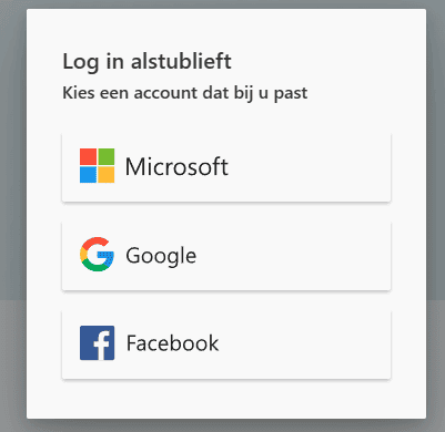 Inloggen via Microsoft, Google of Facebook.