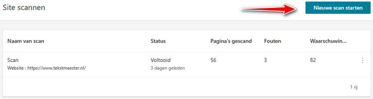 Een sitescan starten in BWT.